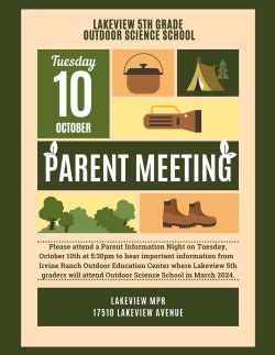 Lakeview 5th Grade Outdoor Science School Parent Meeting